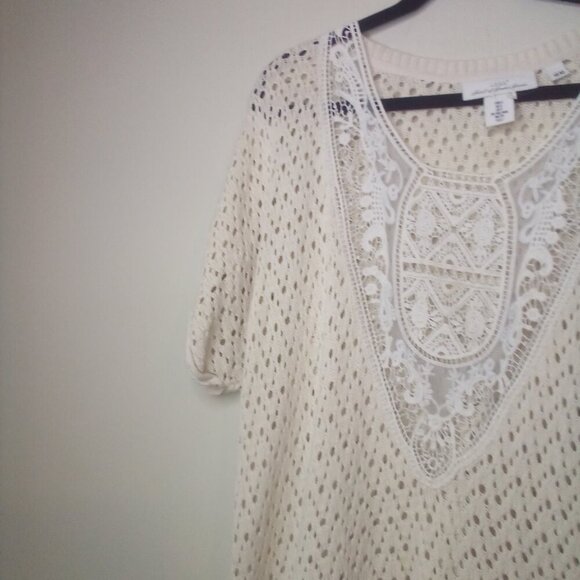 LOGG H&M Sweater S Women Short Sleeve Lace Open Knit Beige - Picture 12 of 16